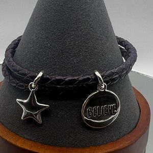 Brand New Dark Purple Braided Bracelet with Silver Charms